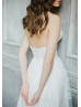 Strapless Ivory Lace Tulle Buttons Back Wedding Dress